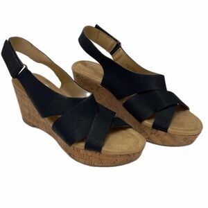 CL by Laundry Dream Girl Black Cork Wedge Sandals Size 11